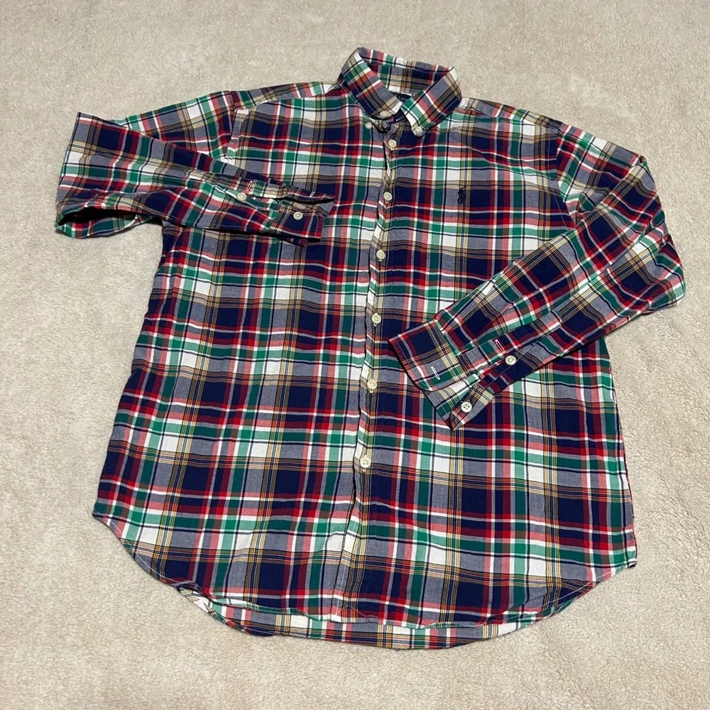 Ralph Lauren Button Down Kids L(16/18) N/A Multi-Color Plaid Long Sleeve Pony